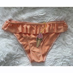 River Island Orange & White Stripe Swimwear Bikini Bottom